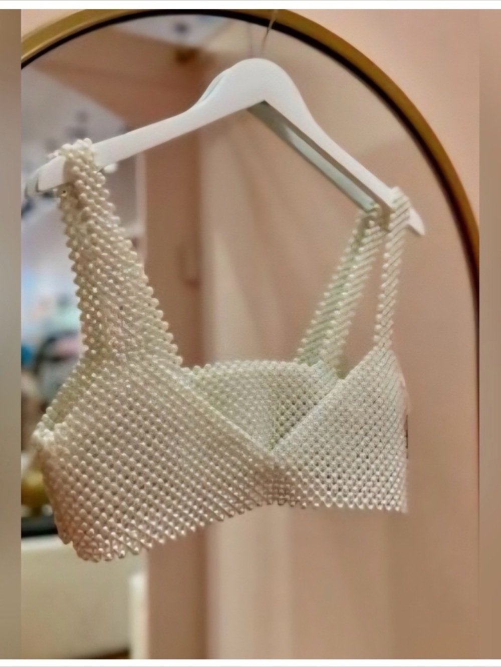 Faux Pearl Bralette Crop Top Beaded Tank Cami Top